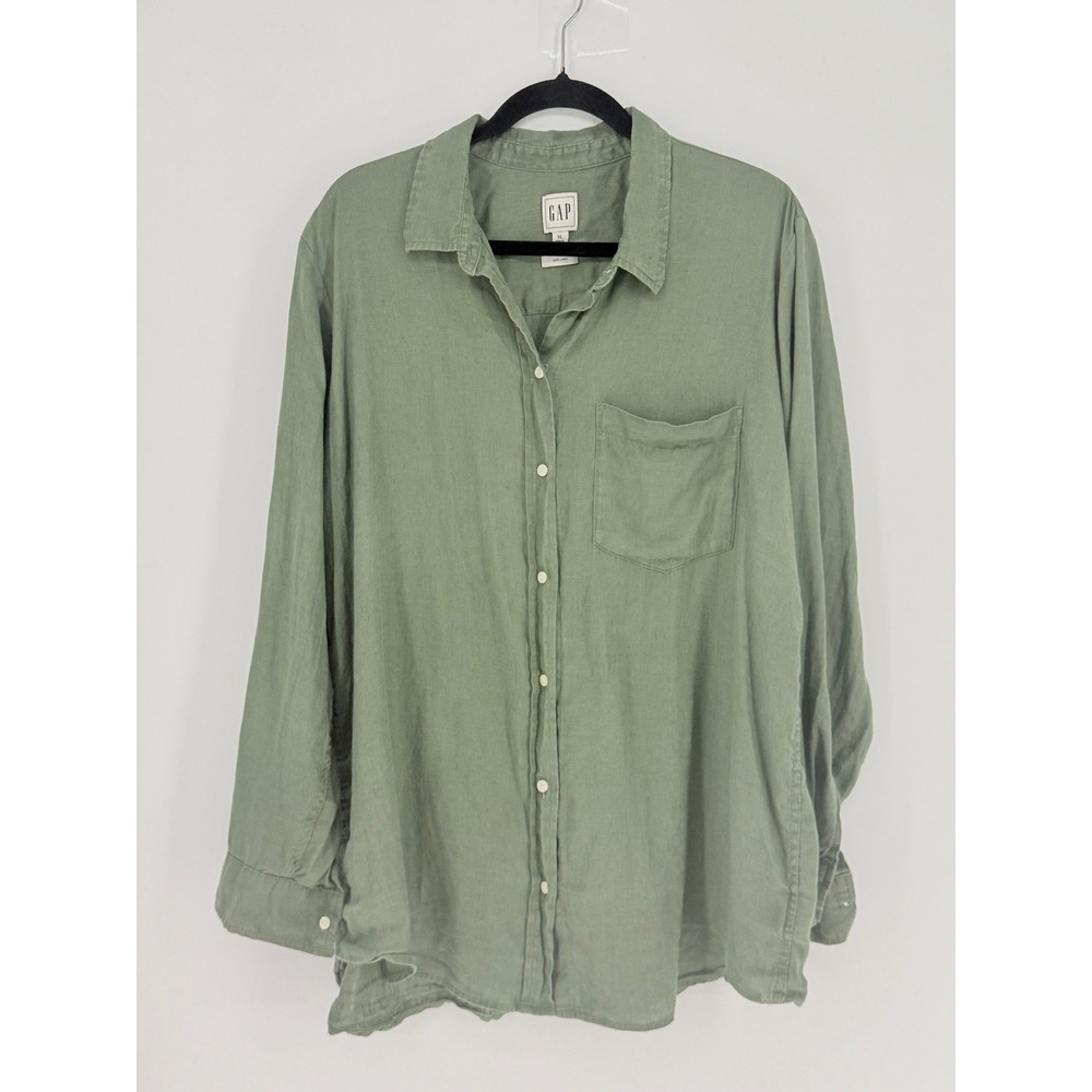 Gap Men Coastal Fisherman Linen Long Sleeve Button Up Shirt Old Money Size XL